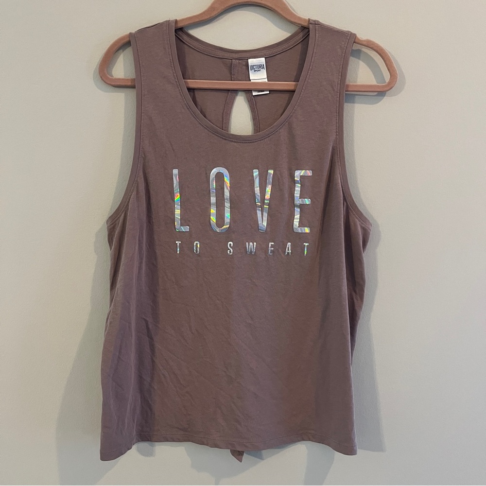 Victoria’s Secret split tie back cotton workout tank muscle tee holographic Lrg
